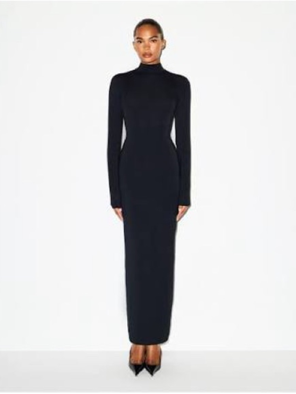 SKIMS Women's Black Long Sleeve Turtleneck Maxi Dress